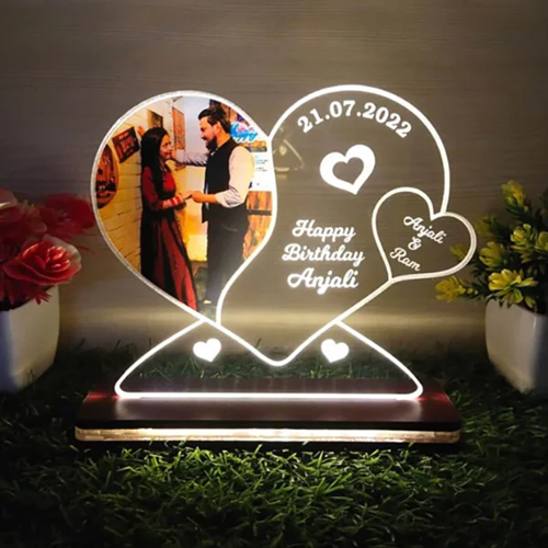 Personalized LED Heart Photo Lamp with Wood Light Stand - Image 2